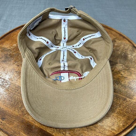 Champion Hat Tan Embroidered Baseball Cap Strapback Adjustable Spellout Neutral - Picture 8 of 11